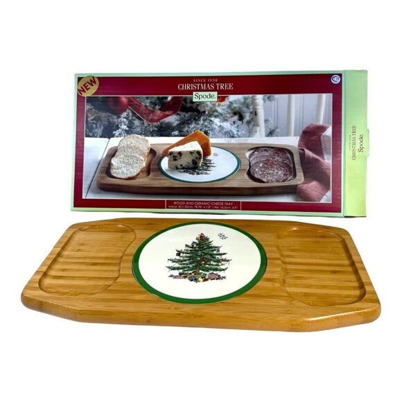 Spode Christmas Tree Cheese board Bamboo Ceramic Tray Platter Serving Rectangle - Picture 1 of 8